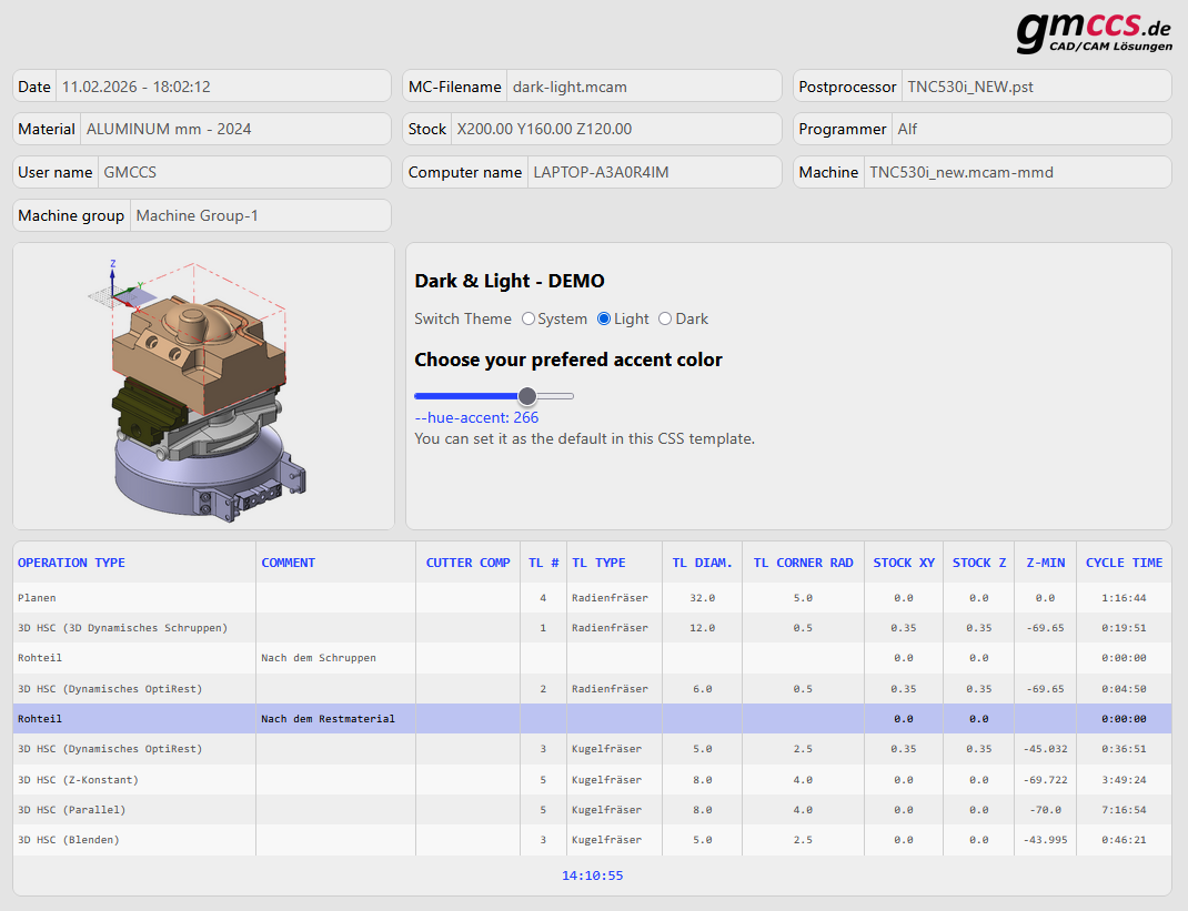 Demo Einrichteblatt (Dark/Light)
